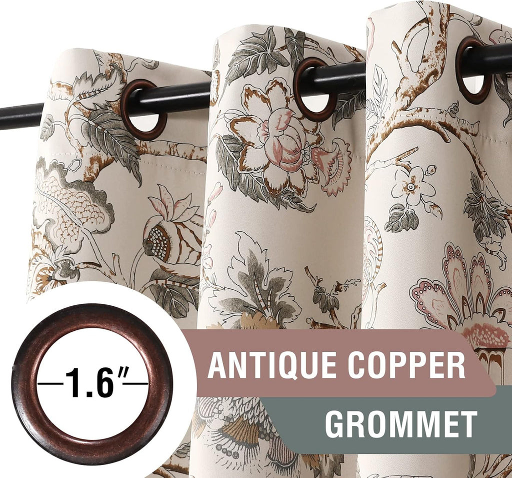Blackout Curtains 96 Inch Length 2 Panels Set Floral Print Curtain Drapes for Living Room Thermal Insulated Grommet