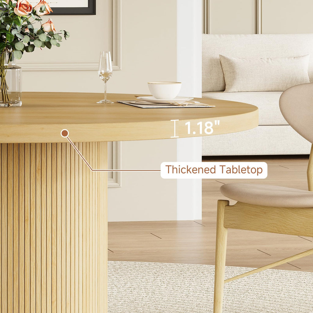 47" Round Dining Table, Circle Fluted Kitchen Table Only Oak