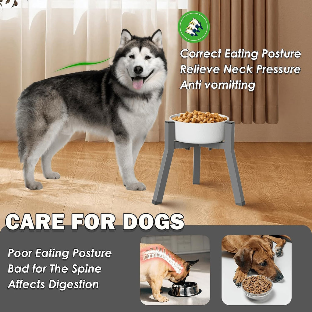 Elevated Dog Bowl Stand for Large Dogs with Platform, Adjustable Width 7-10.6", Raised Food Water Bowl Stand, Grey