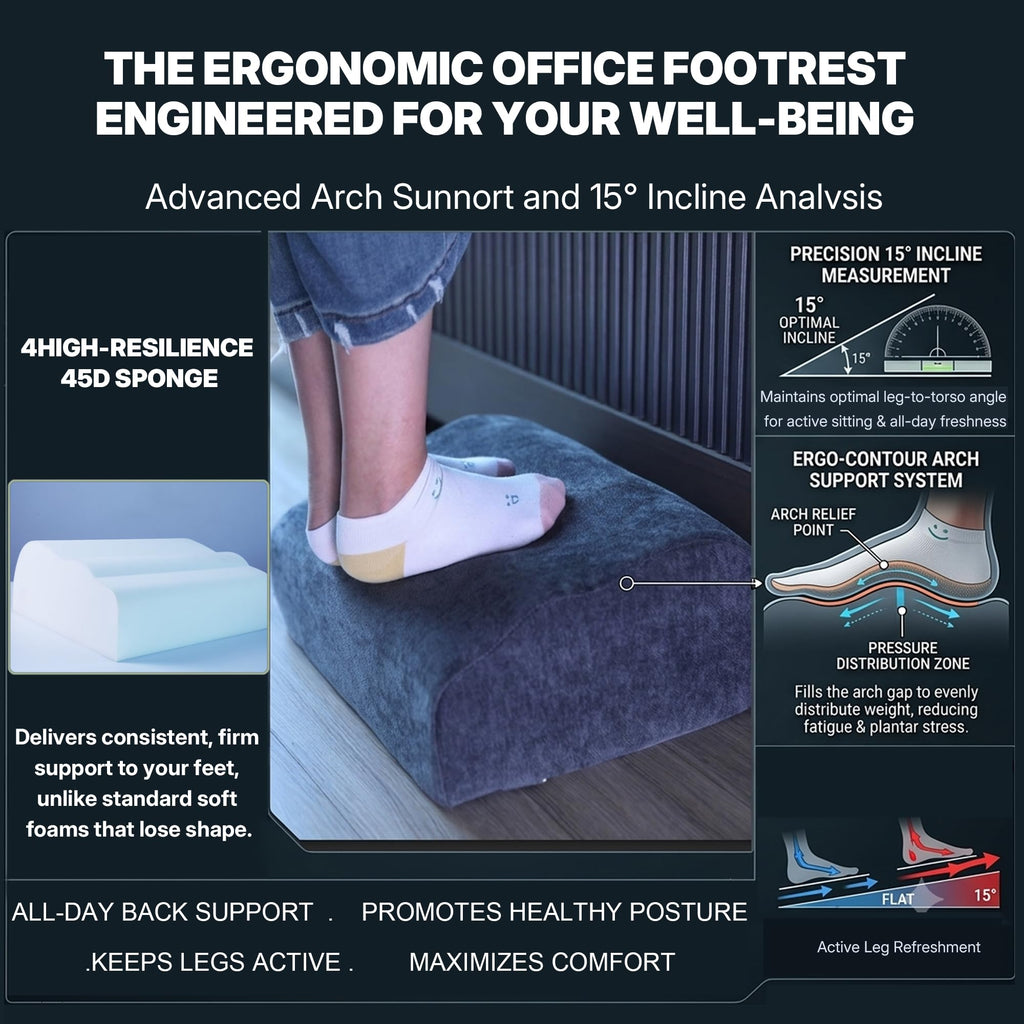 Rocking Foot Stool Under Desk, Adjustable Height Footrest, Taupe