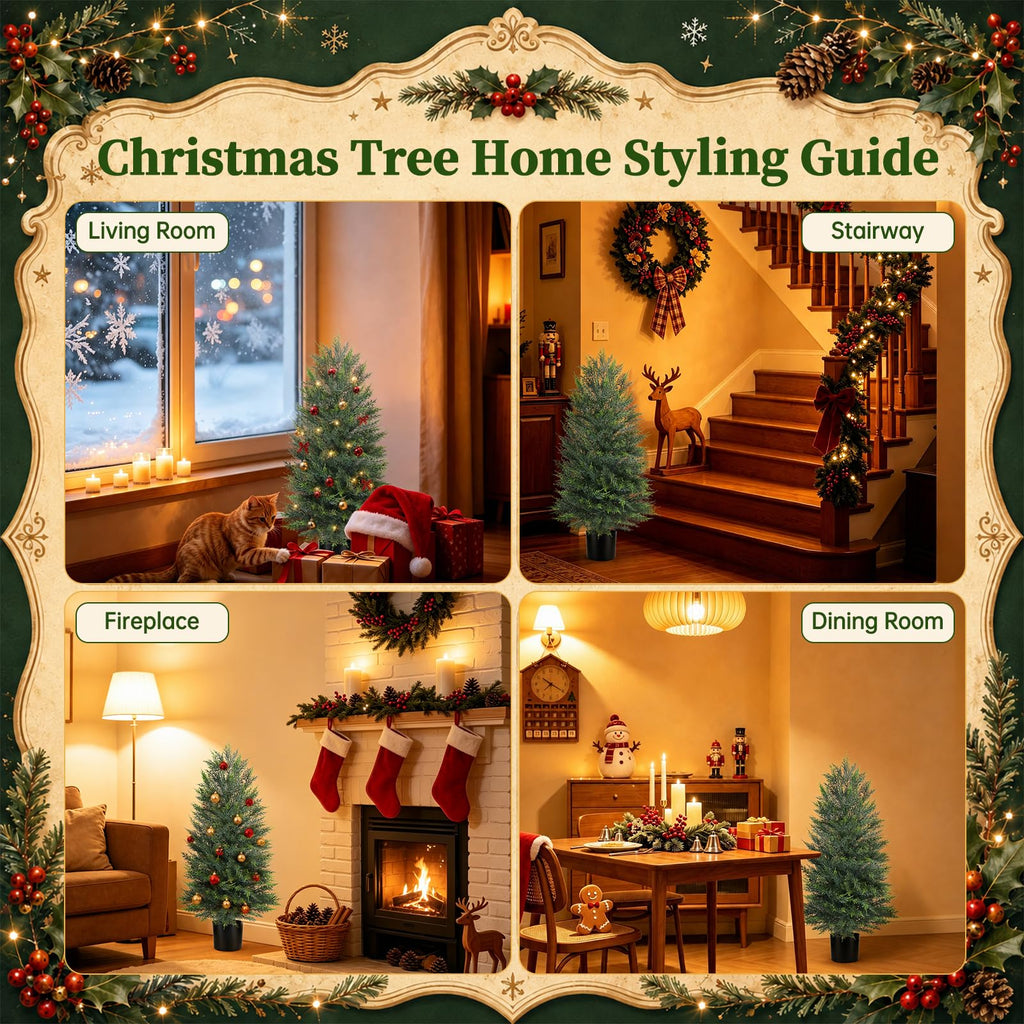 3FT Artificial Topiary Cypress Trees with Pot, 2Pack Faux Plants