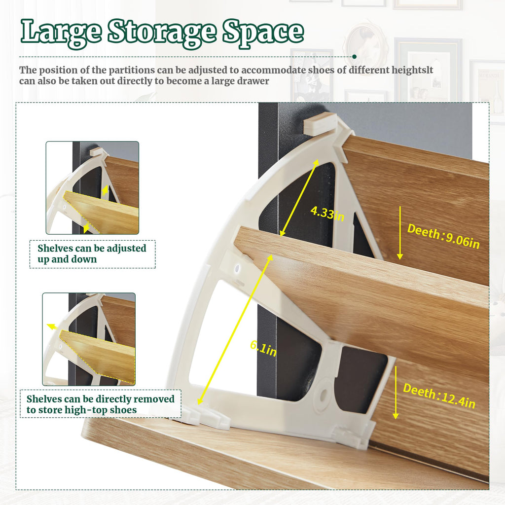 Narrow Shoe Cabinet Storage, Slim Shoe Cabinet with 2 Flip Drawers, Fluted Shoes Rack Organizer (Natural with Black