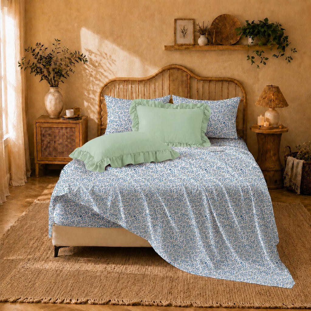 Comforter Set 7 Pieces Mint Green Ruffle Bedding Set
