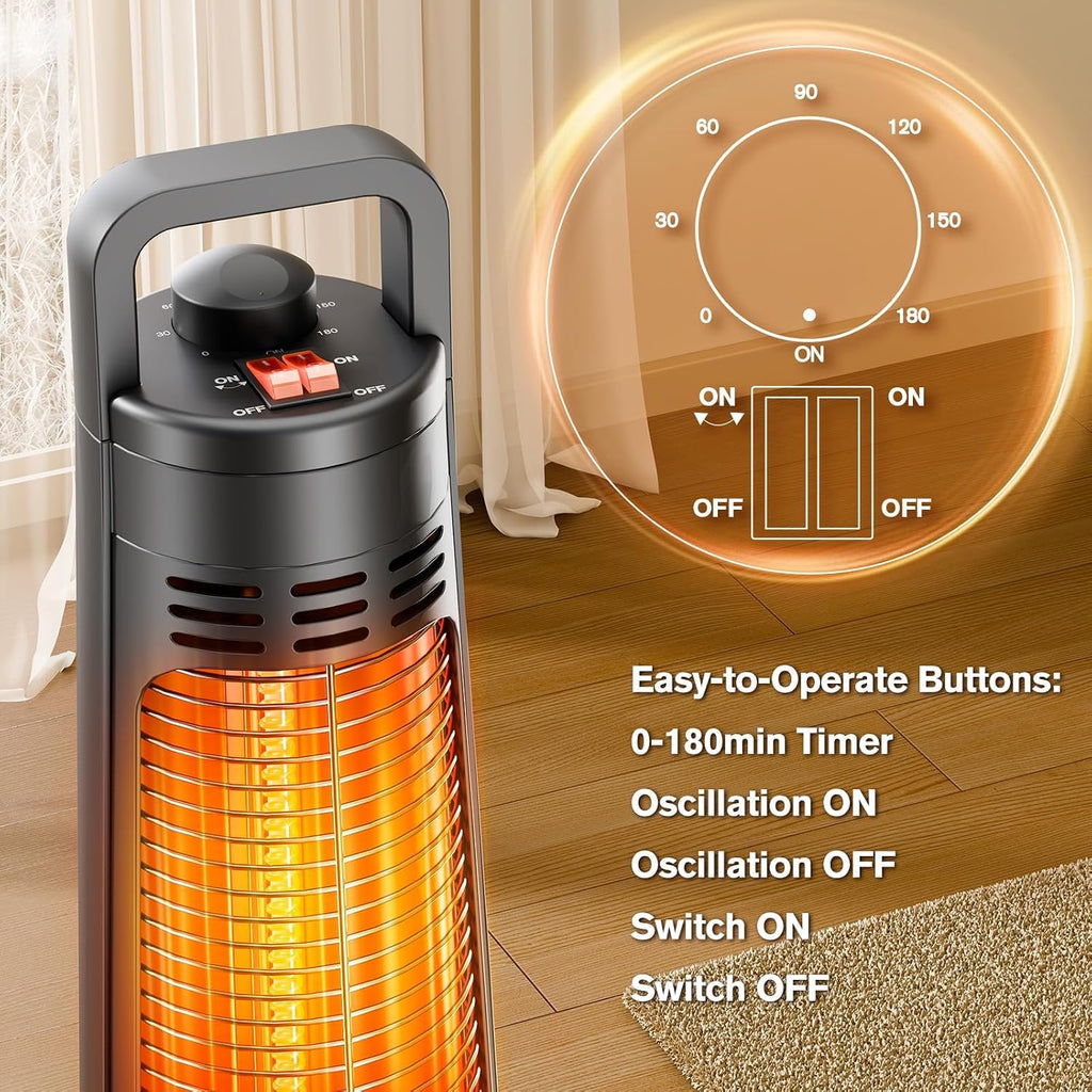Outdoor Heaters, 1500W, Infrared Patio Heater with 3H Timer, 60° Oscillation, Tip-Over & Overheat Protection