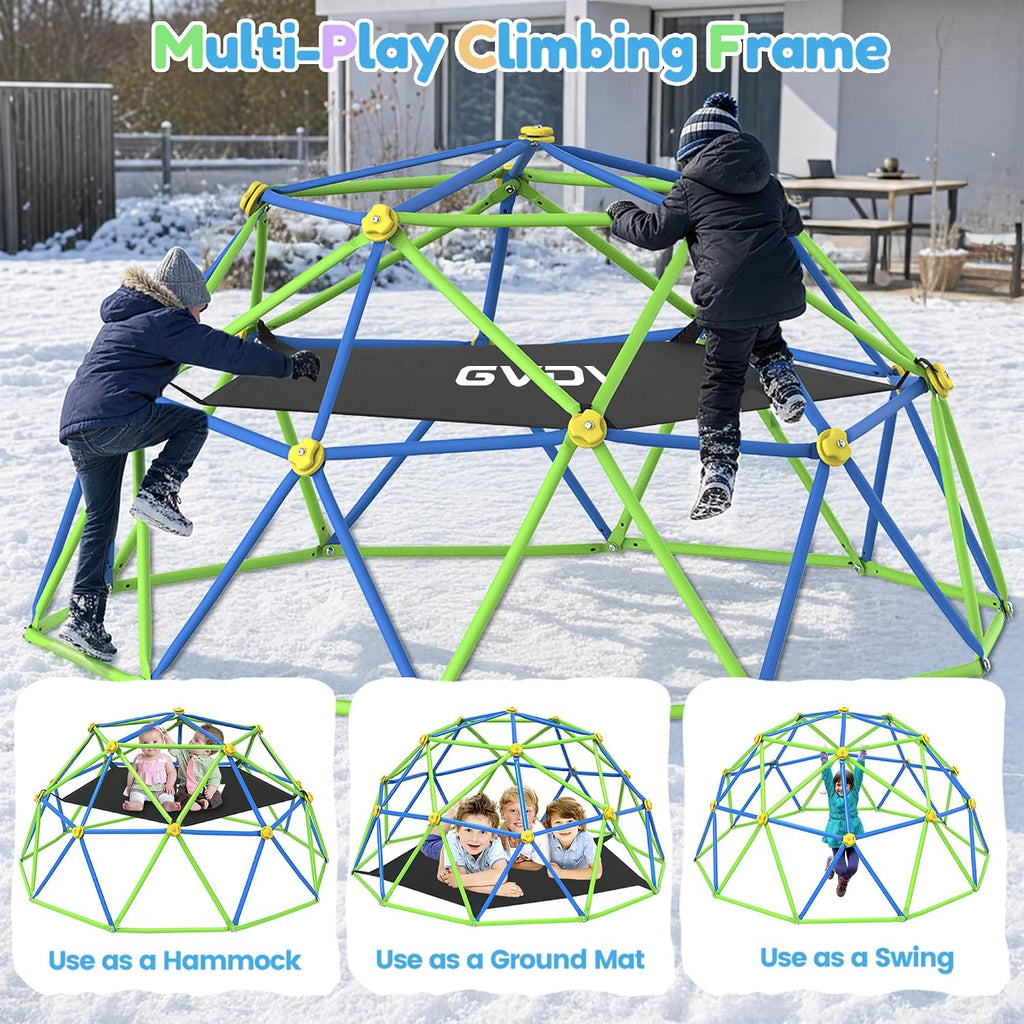 10 FT Climbing Dome with Hammock, Certified Jungle Gym for Kids 3-12