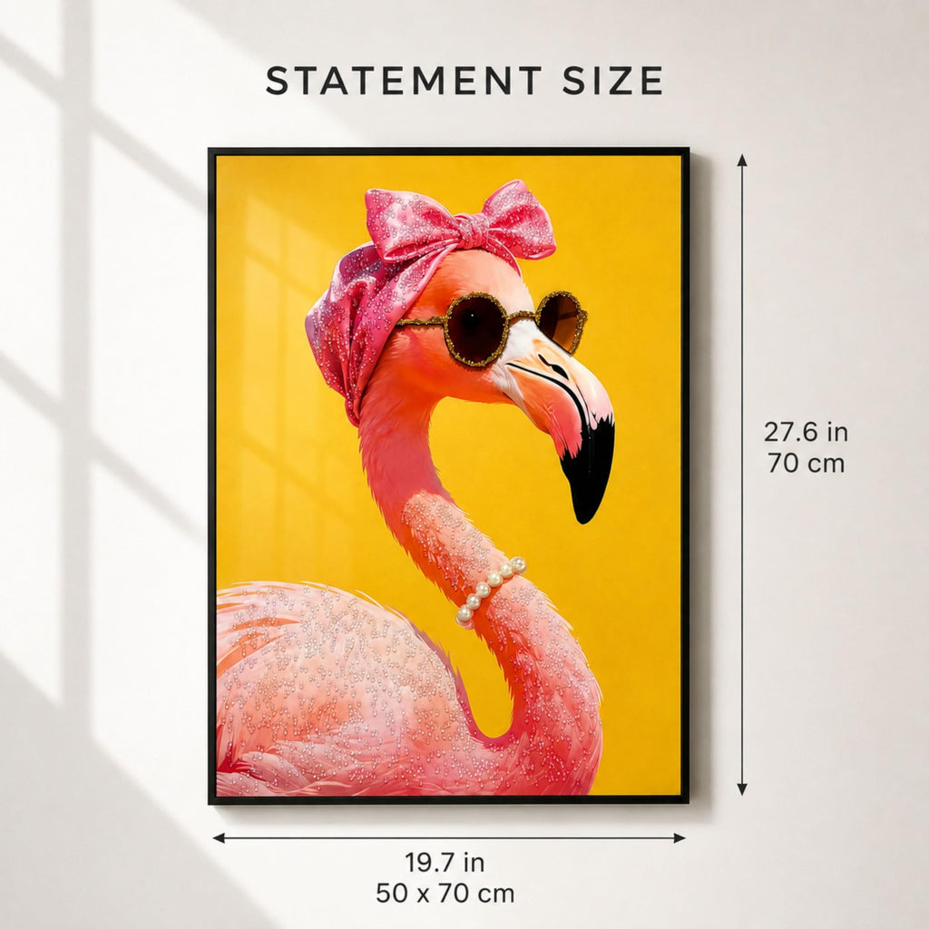 Framed Flamingo Wall Art, 3D Raised Crystal Accent Portrait, 19.7 x 27.6 in