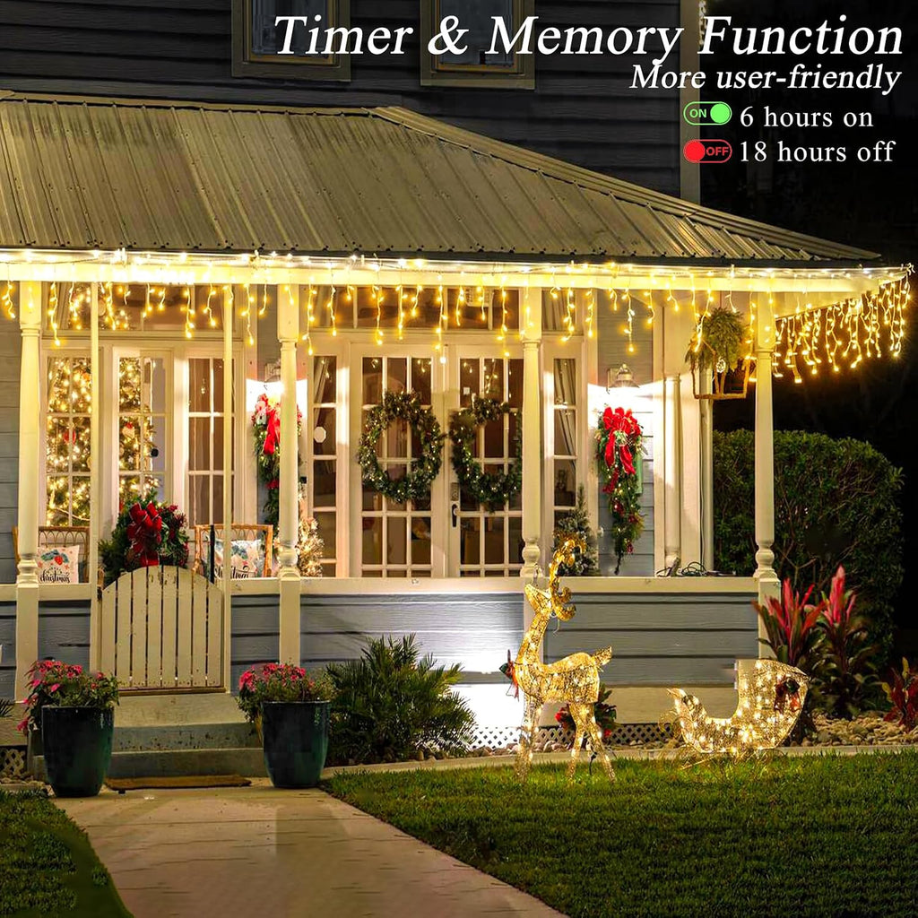 Icicle Christmas Lights Outdoor, 132ft 1280 LED Icicle Lights for Outside, Plug in Twinkle Lights Indoor with 8 Modes