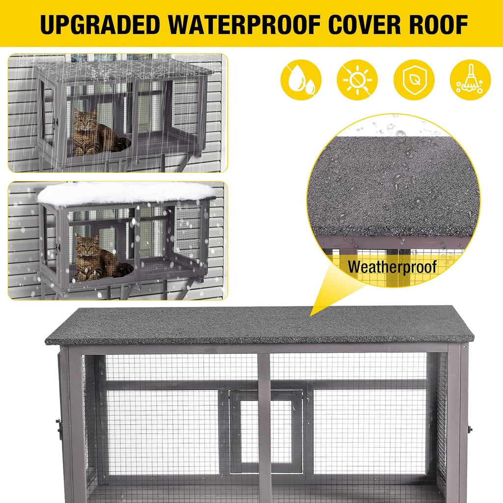 Catio Outdoor Cat Enclosure, Cat Window Box for 1-2 Cats with Weatherproof Asphalt Roof & Lockable Door, Expendable