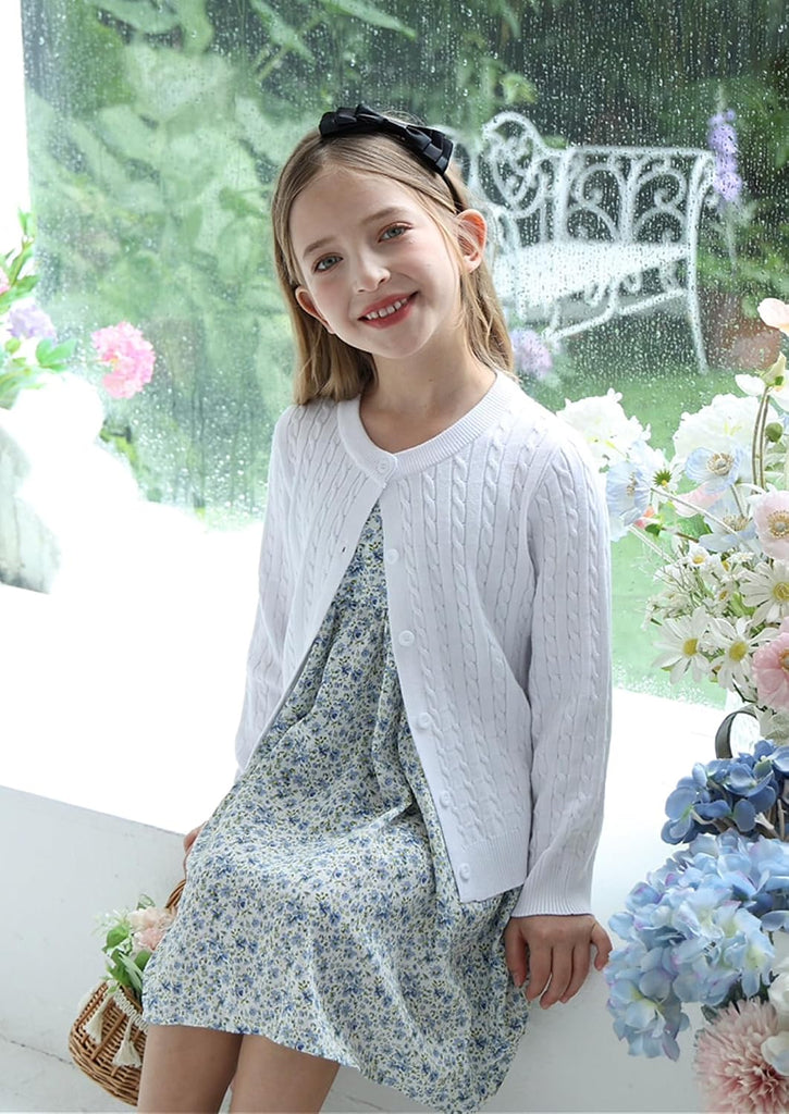 Girls Cable Knit Button Up Cardigan Sweater