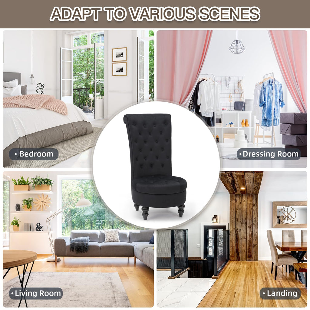 High Back Velvet Tufted Royal Throne Accent Chair, Dark Black