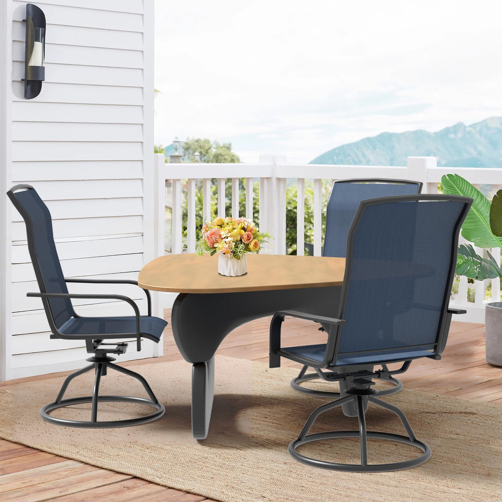 Swivel Patio Chairs Set of 2 Blue Outdoor Rocking Dining Armchairs