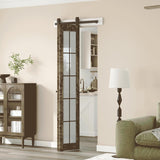 Preassembled Bifold Barn Door 30 x 84 in,Double 15 x 84 in Solid Wood & Grid Glass Panels, Bi-Fold B