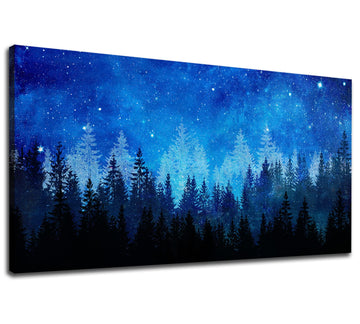 Forest Canvas Wall Art Abstract Blue Forest Pictures Wall Decor Blue Night Starry Sky Canvas Print Artwork Living