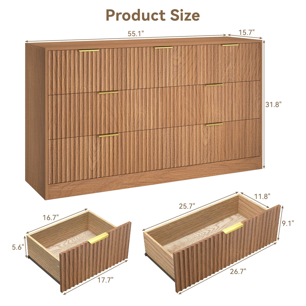 7 Drawer Dresser, Fluted Modern Chest of Drawers
