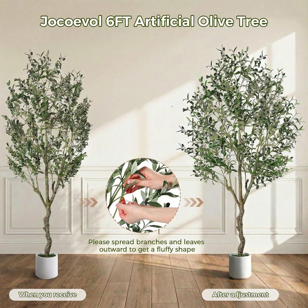 Artificial Olive Tree Indoor 6FT, Tall Faux Olive Tree with White Planter