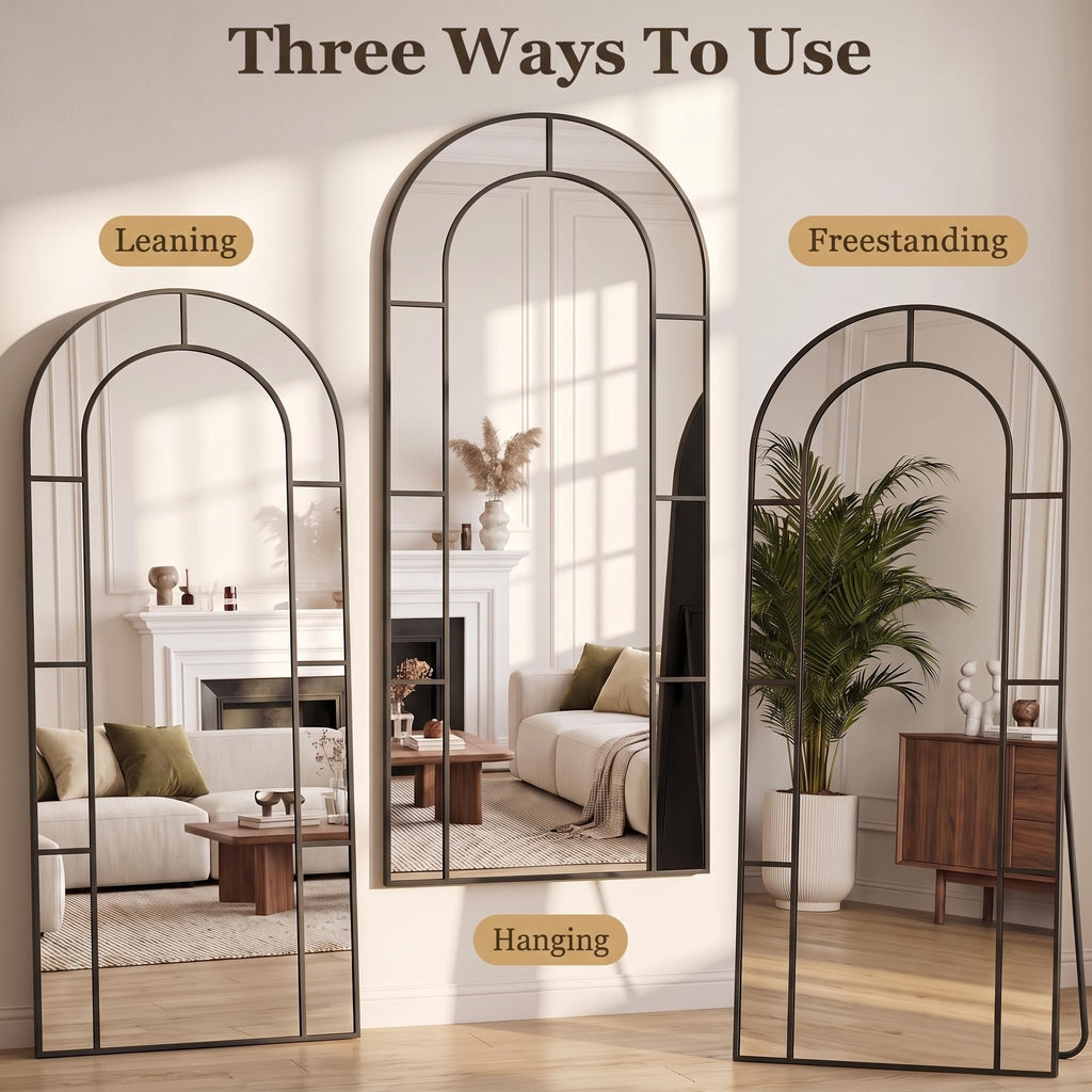 58" x 21" Full Length Mirror, Floor Mirror Arched Window Decorative Mirror, Metal Framed Decor Farmhouse Floor
