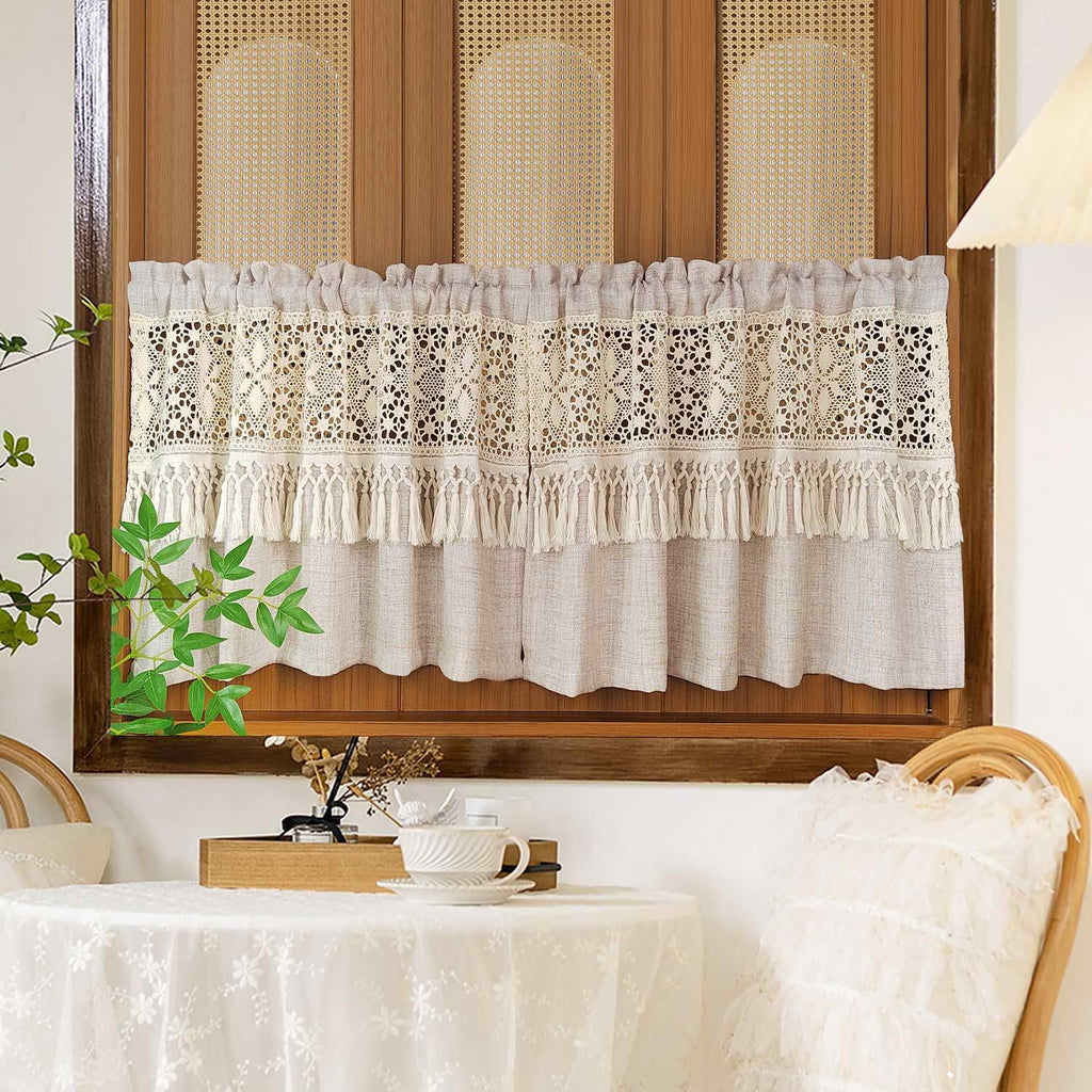 Boho Valances Crochet Tassel Kitchen Cafe Curtains 1PC W39 x L19