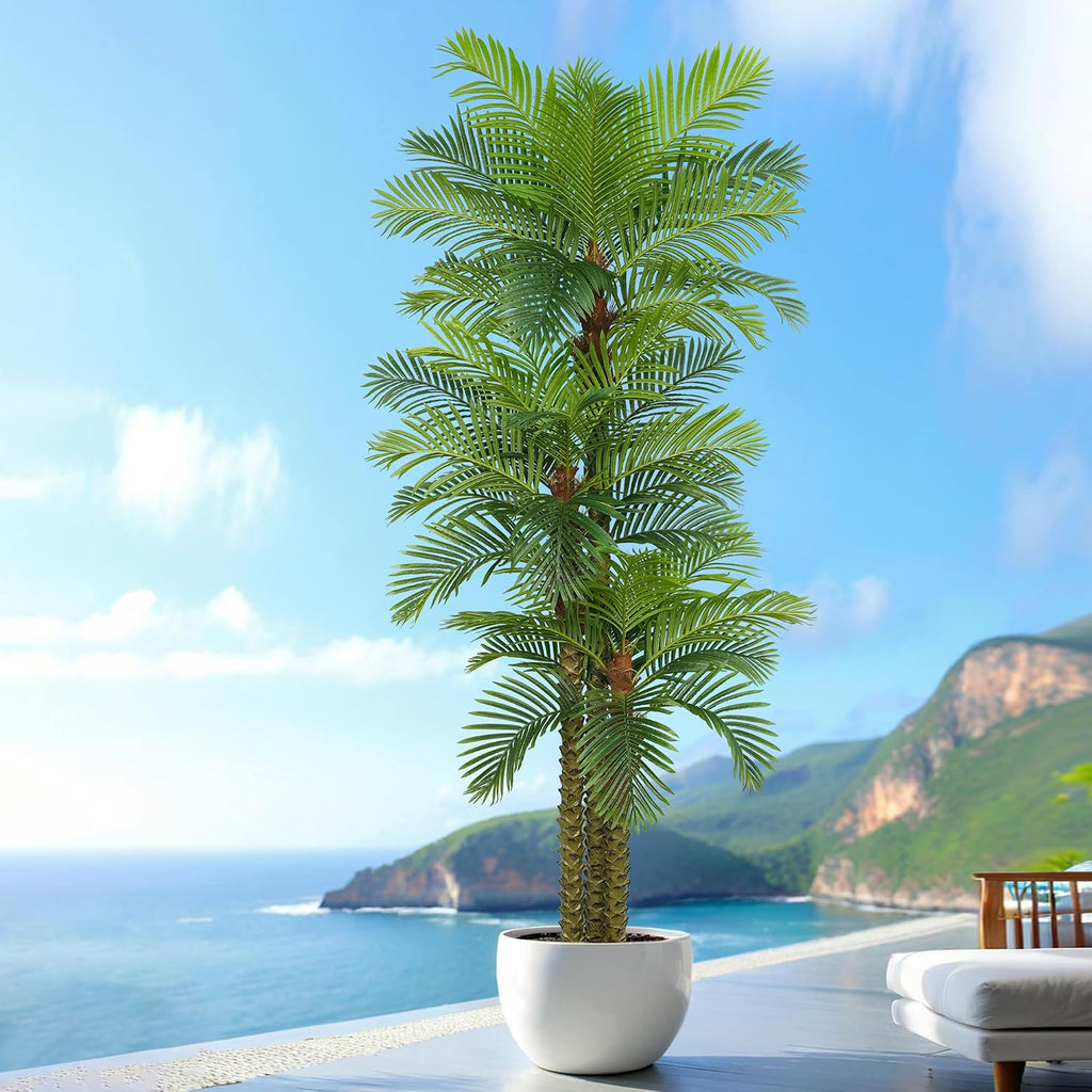 Palm Tree 10FT Tall Large Faux Trees with Realistic Leaves, Fake Floor Potted Artificial Plants Living Room Decor