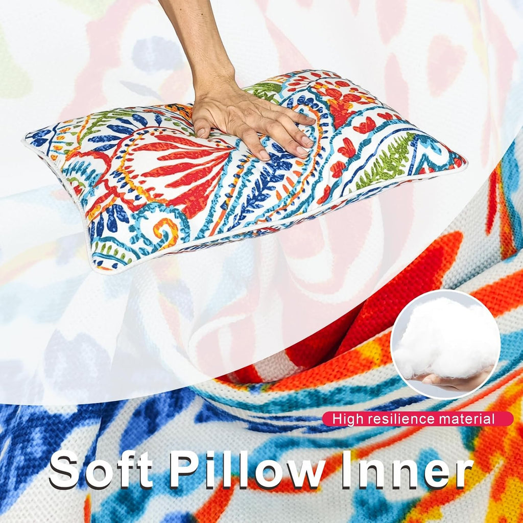 Water-Resistant Outdoor Pillows Set of 2, 12x20 inch Durable Colorful Paisley Pattern Throw Pillows with Inserts