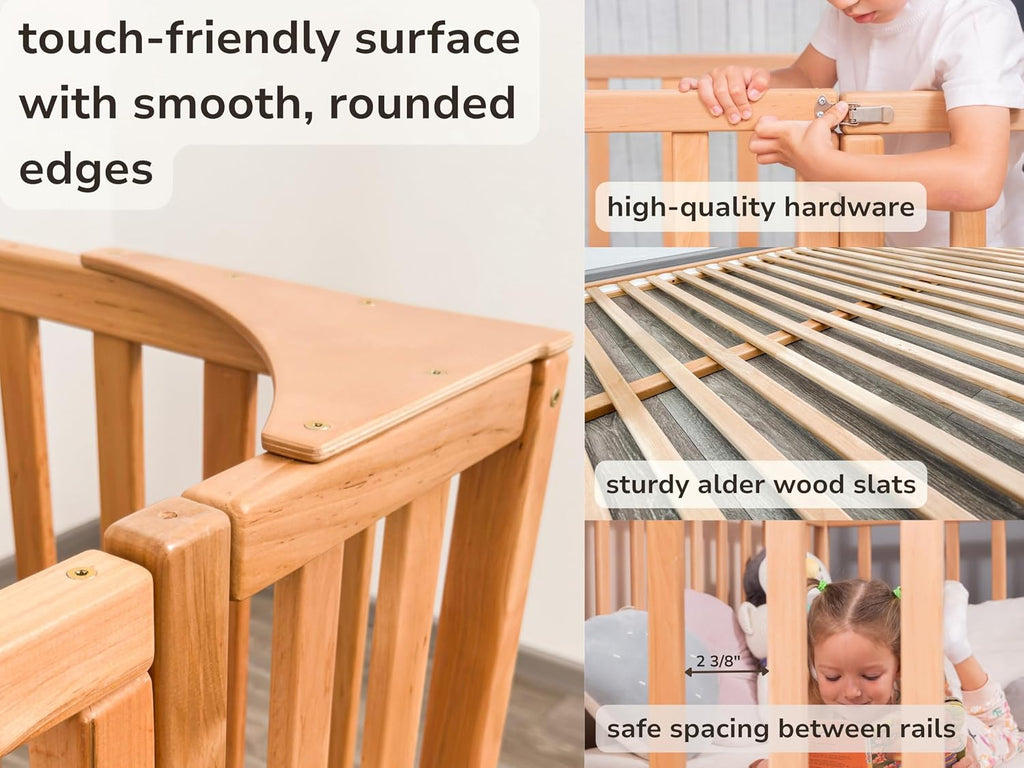 Montessori Floor Bed with Rails High - Toddler Bed Frame - Floor Bedframe with Gate by, (Small/Twin/Full/Queen/King