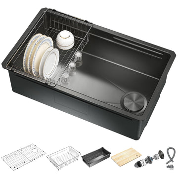 30X19 Undermount Black, 304 Stainless Steel Sink