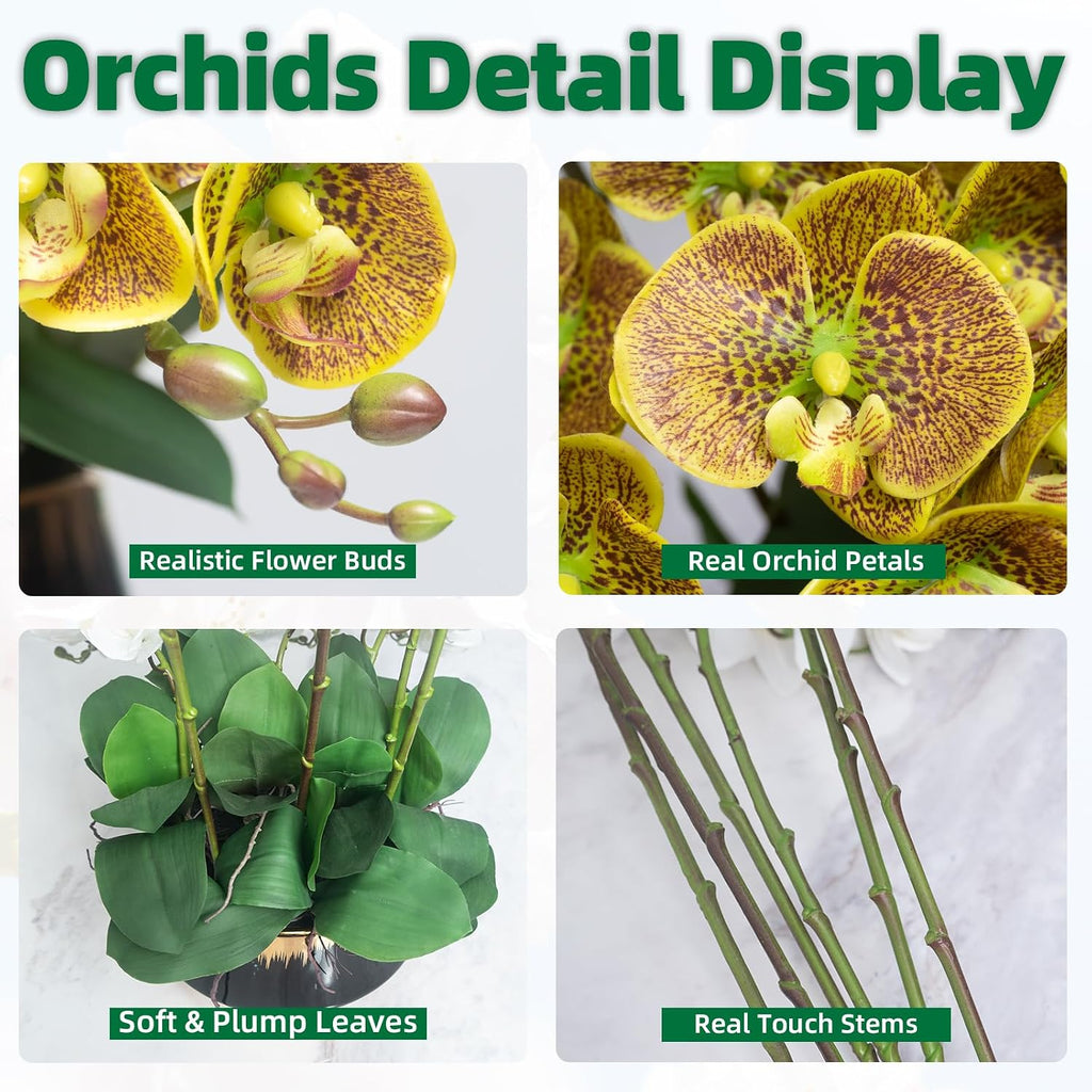 Orchids Artificial Flower Real Touch Fake Flowers in Large Ceramic Pot