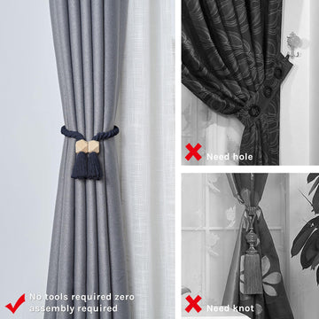 Wooden Polyhedron Magnetic Curtain Tiebacks Boho Home Decor Drape Tie Backs Natural Cotton Hand Woven Rope - 2 Pack