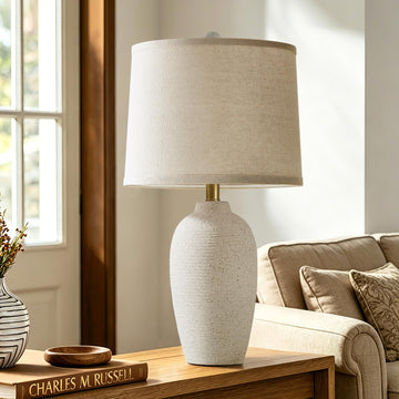 25" Modern Traditional Ceramic Table Lamp with Gray Spots