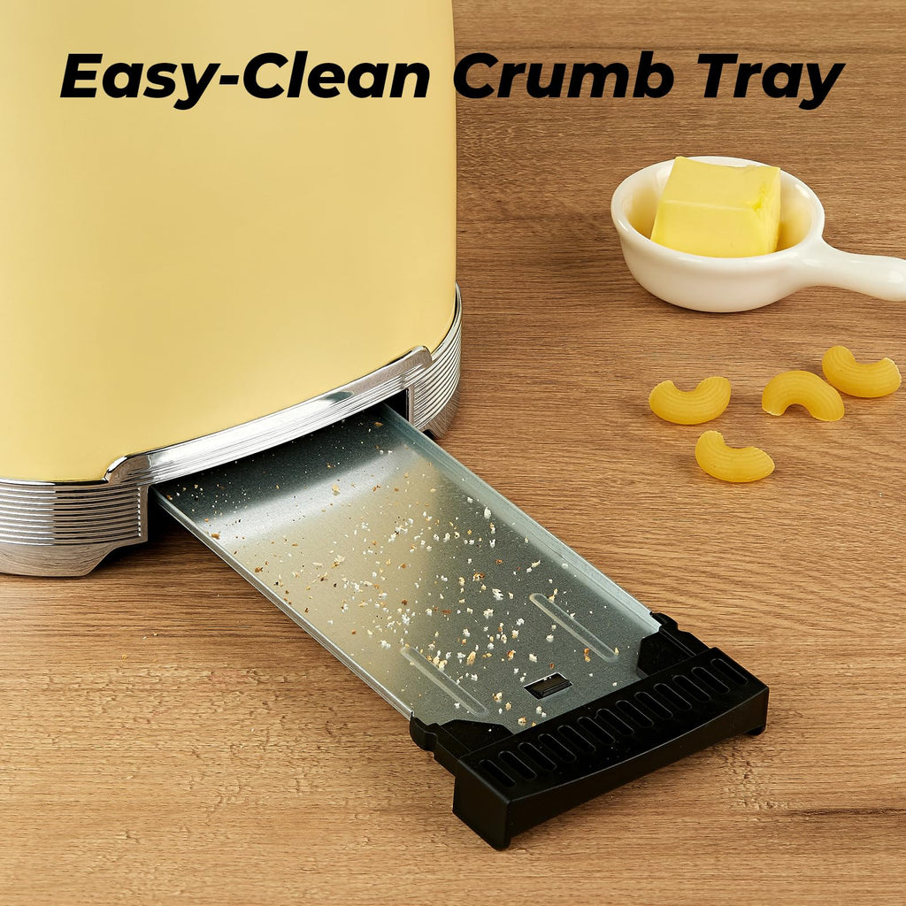 Toaster 2 Slice Retro Stainless Steel, Yellow