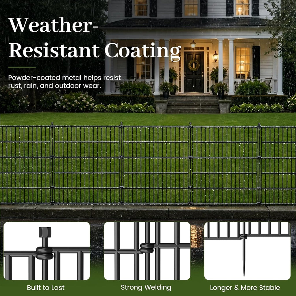 No-Dig Decorative Outdoor Garden Fence for Yard, Animal Barrier Fencing for Dog | Rustproof Metal Temporary Fence for