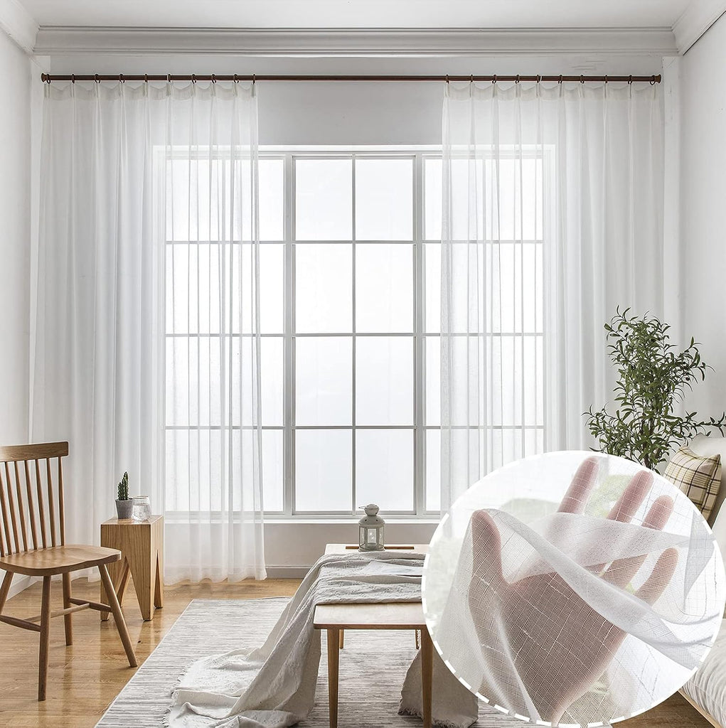 Off White Sheer Curtains 96 Inches Long 2 Panels, Thin Textured Linen Look Ceiling Curtains & Drapes, Rustic See