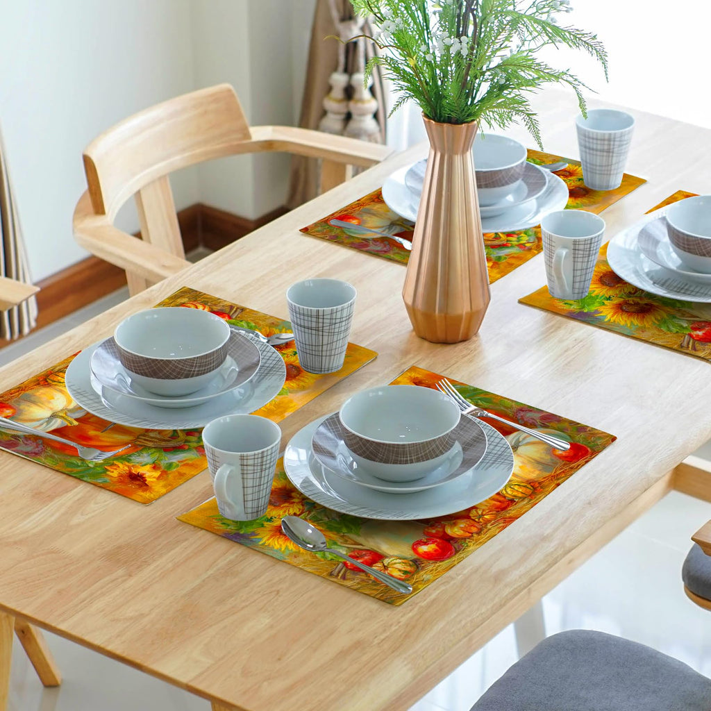 Vintage Fall Placemats, Rustic Autumn Pumpkin Sunflower Bird Table Mat, Thanksgiving Harvest Heat Stain Resistant