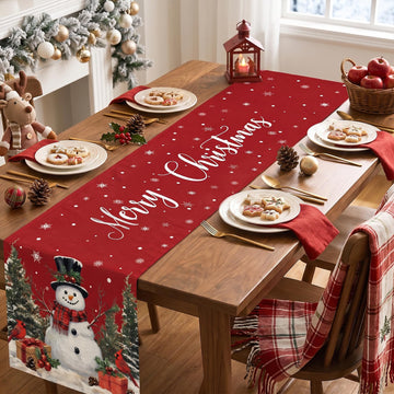 Snowman Merry Christmas Table Runner 13x108 Inch