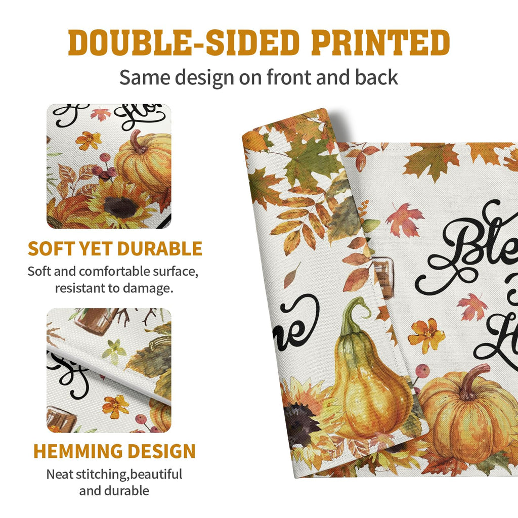 Fall Cross Pumpkin Placemats Set of 4 Autumn Thanksgiving Harvest Sunflower Maple Leaf Orange Linen Table Mats