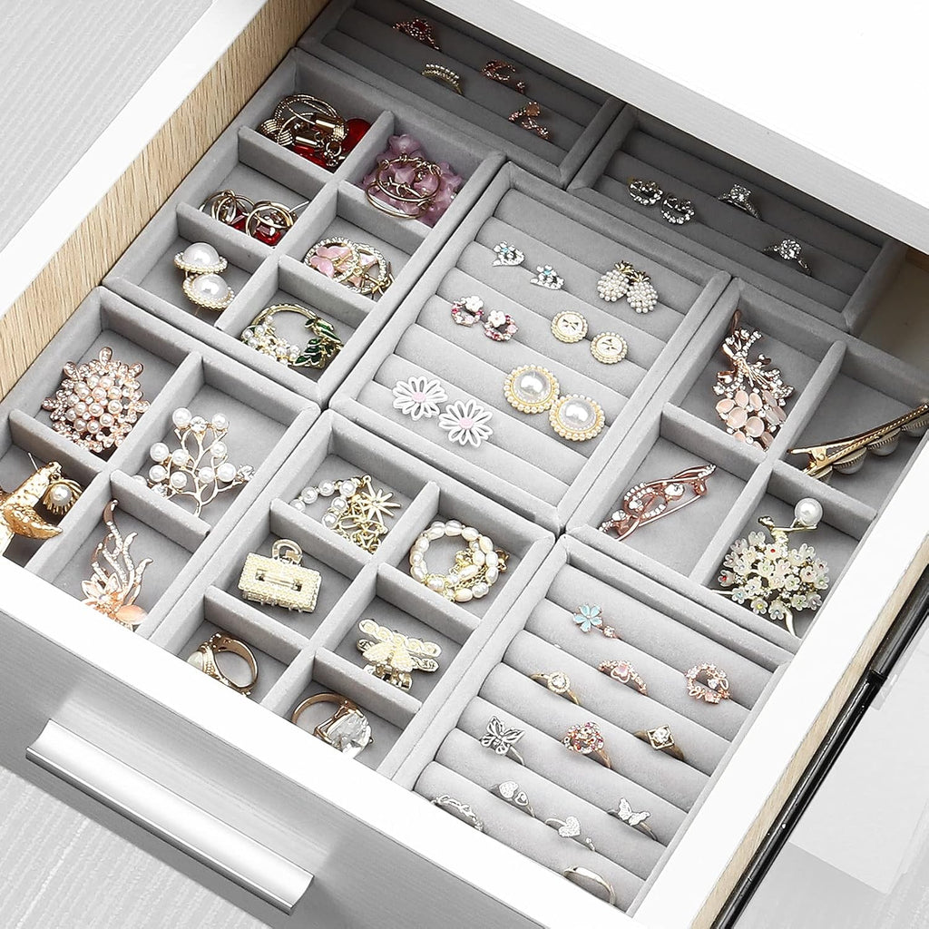 Small Jewelry Tray, Ring Organizer, Velvet Jewelry Display Tray, Stackable Jewelry Organizer Trays, Jewelry - Set of 2