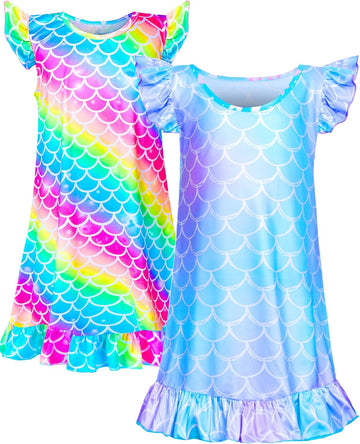 2pcs Girls Nightgowns, Unicorn Nightgown Princess Pajama Dresses for Girls Sleepwear Nightie
