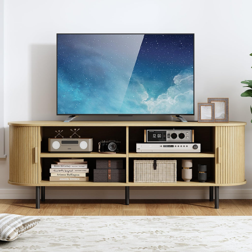 63" Mid Century Modern TV Stand with Sliding Doors for 65" TV