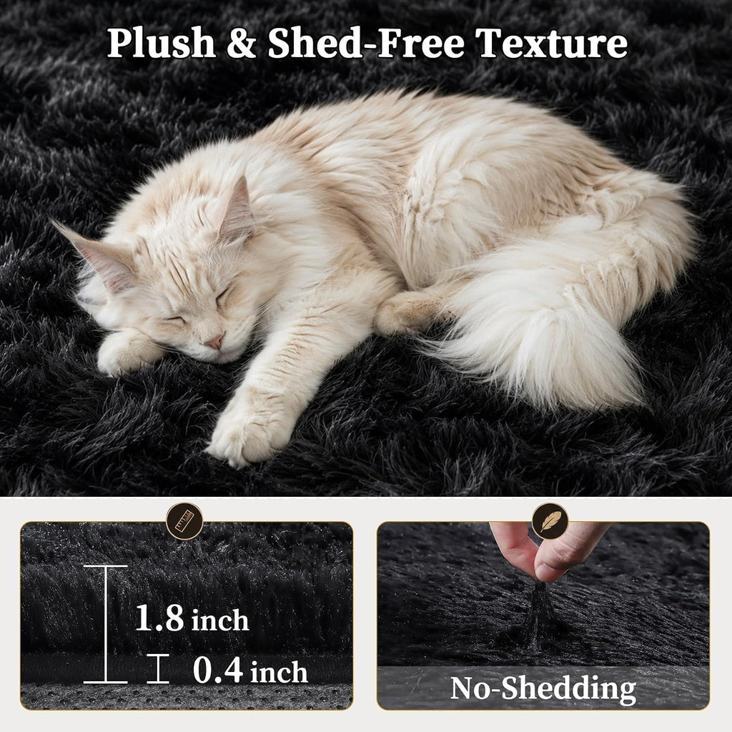 Fluffy Shag Area Rug Living Room Bedroom Washable Black