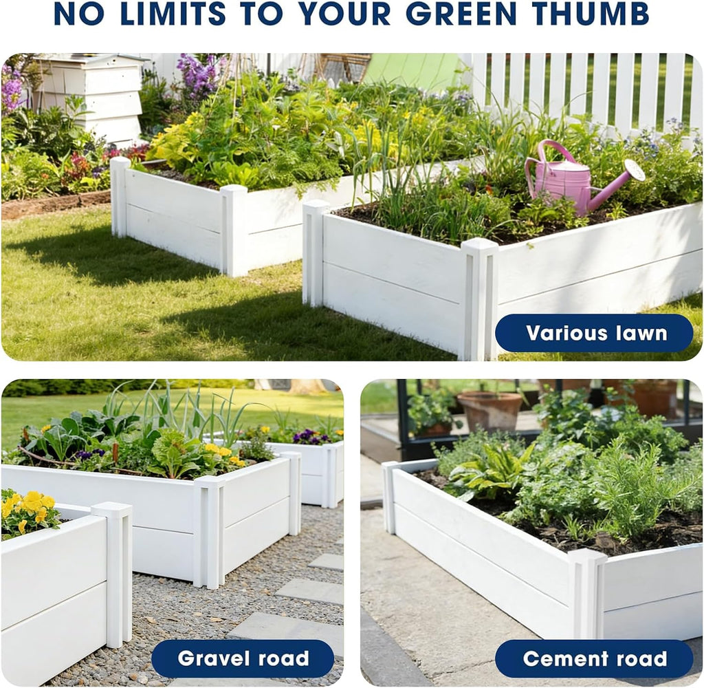 8x4x1ft Vinyl Raised Garden Bed, Maintenance-Free Outdoor Garden Planter Box, Never Rust or Rot, Durable Open-Bottom