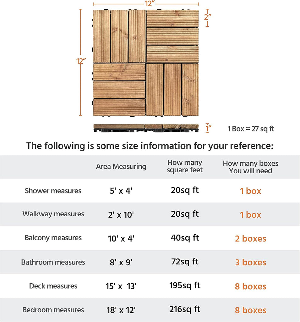 Patio Tiles Wooden Interlocking Deck Tiles 27PCS Garden Floor 12"x12"Indoor Outdoor Composite Decking for Porch