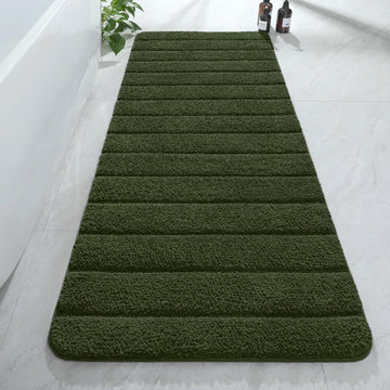 Luxury Long Bathroom Runner Rugs 24x60 Inch Bath Rug, Olive Green