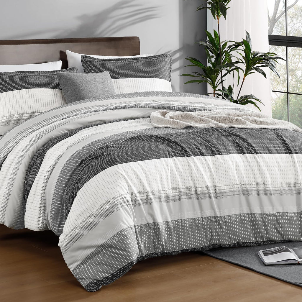Stripe Comforter Set, 3 PCS Dark Gray Bedding