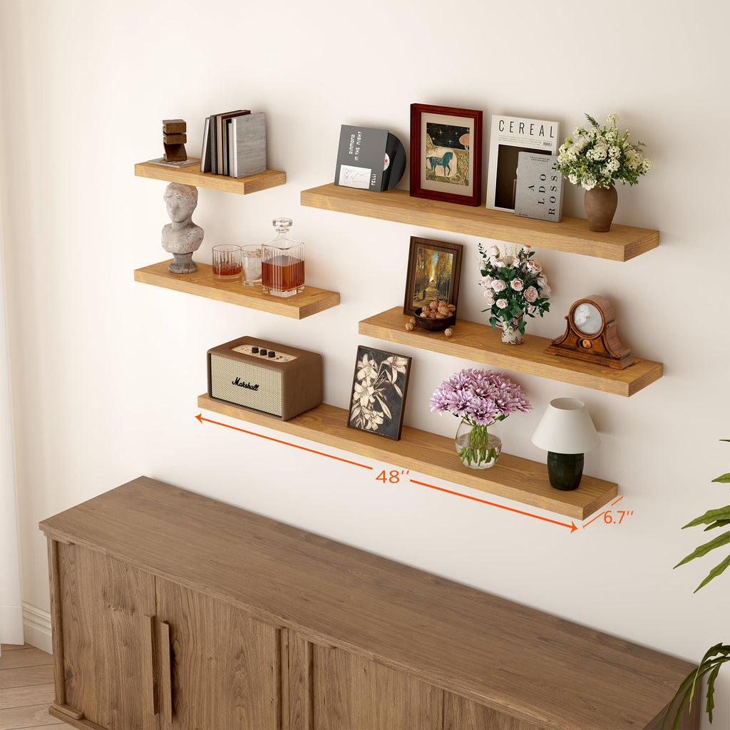 48 inch Floating Shelves, Solid Pine Wood, Set of 2