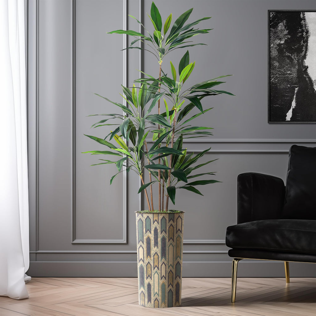 Artificial Tree in Modern Polygon Pattern Effect Planter, Fake Dracaena Tree Silk Tree for Indoor and Outdoor Home