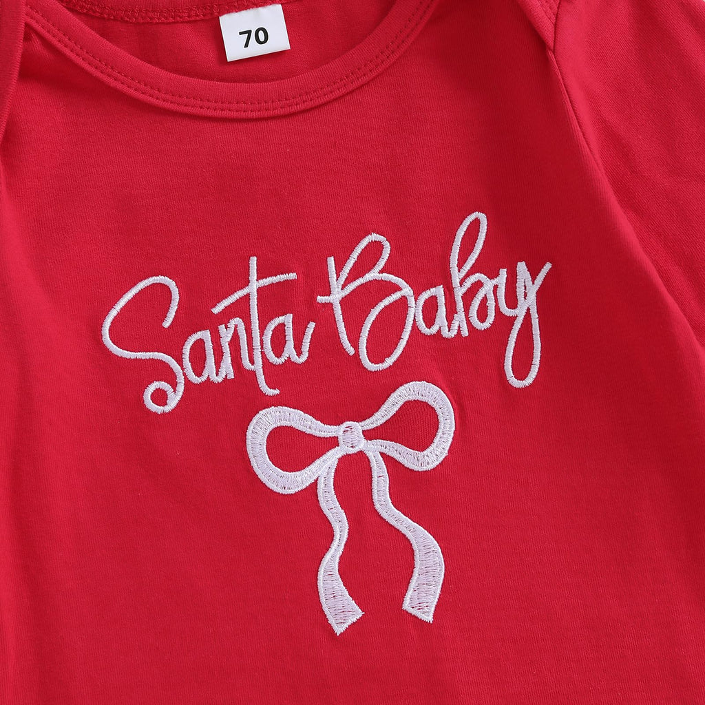 Newborn Baby Boy Girl Christmas Outfit Santa Baby Red Romper Flare Ruffle Jumpsuit Infant Fall Winter Clothes (Red