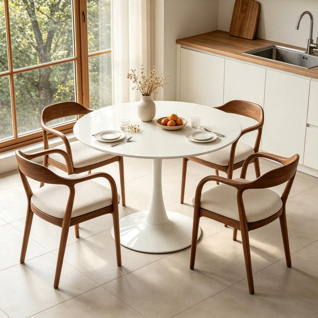 Inspired Saarinen Style 31.5" Modern Round Table, Tulip Base, Dining Coffee Table, White