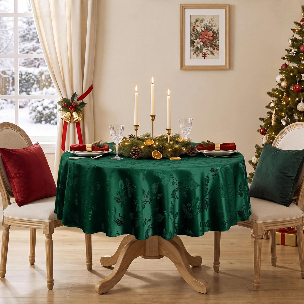 Christmas Jacquard Round Tablecloth, 70 inch, Green
