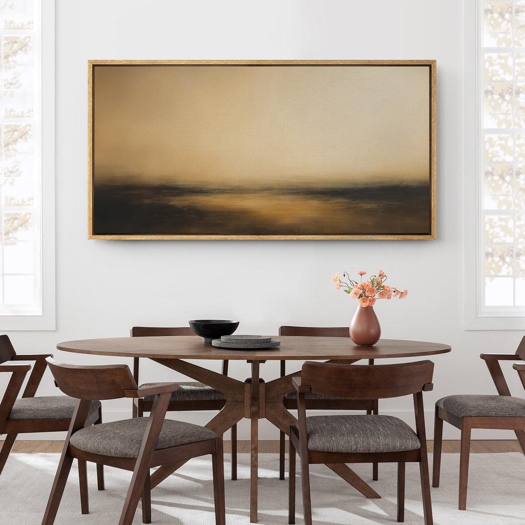 Extra Large Framed Canvas Print Wall Art Warm Golden Brown Abstract Landscape Illustrations Modern Art Calm Warm
