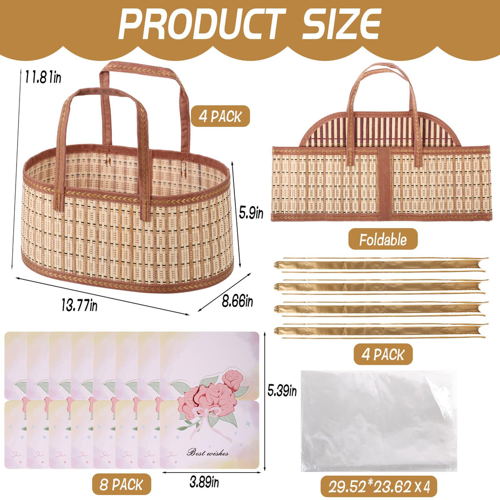 4 Set Baskets for Gifts Empty, Large Gift Empty Bamboo Basket Foldable Woven Gift Basket with Handle Empty Gift