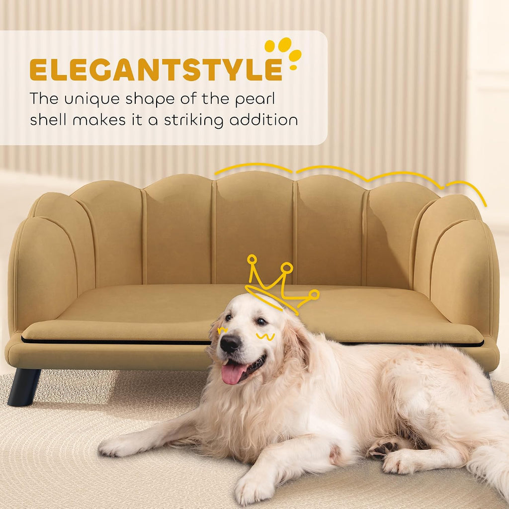 Velvet Large Dog Couch with Foam Cushion, Soft and Cute Dog Bed with Pearl Design, Pet Sofa for Big and Medium